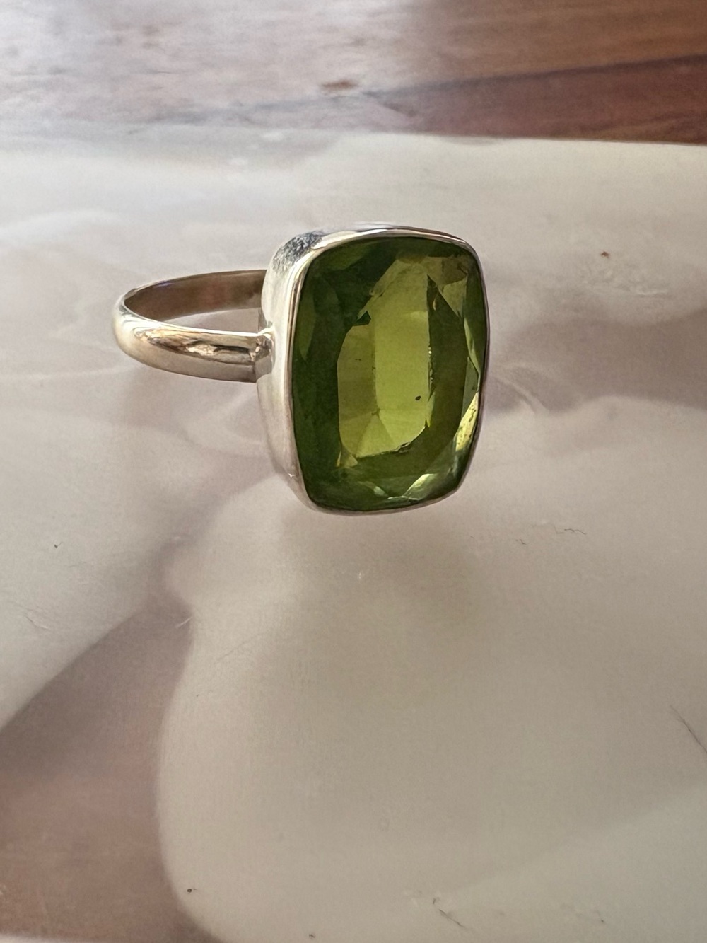 Cushion Cut Peridot Quartz Ring
